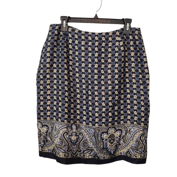 NWT Casual Corner Navy Geometric 100% Silk Navy Paisley Wrap Skirt Women's 12 - Picture 9 of 9